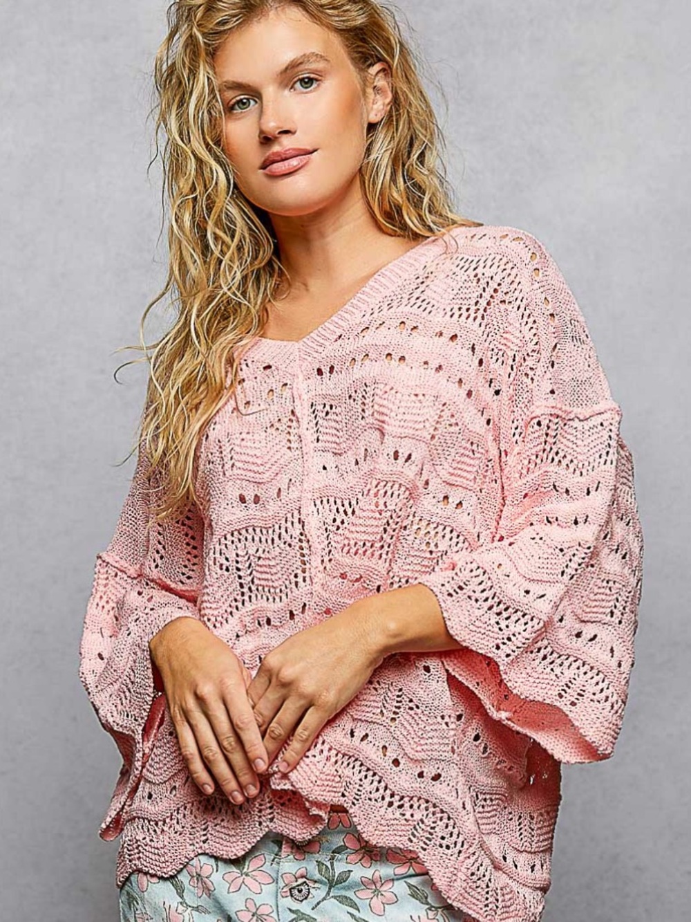 228 ❤️POL crochet V neck oversized sweater - Picture 2 of 5